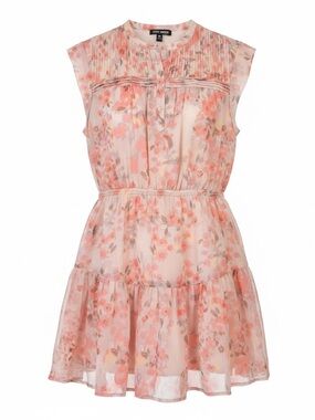 Steve Madden Faith Floral Mini Dress Pleated Bodice Tiered Ruffle Skirt Medium